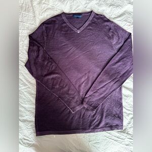 Patrick Assaraf 100% Extra-Fine Merino Wool V-Neck Sweater – Plum Purple XXL